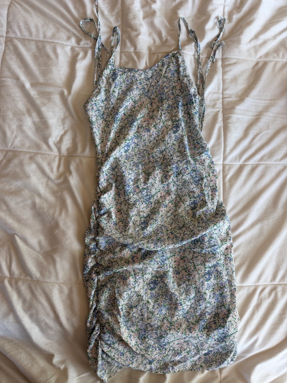 Floral Tie-Strap Slip Dress - Blue & White
